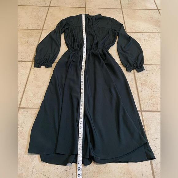 Vintage 1980s Rowie Black Pleated Midi Dress, Polyester Made in Hong Kong Medium - Picture 8 of 8